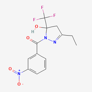 molecular formula C13H12F3N3O4 B5103333 3-ethyl-1-(3-nitrobenzoyl)-5-(trifluoromethyl)-4,5-dihydro-1H-pyrazol-5-ol 