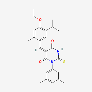 molecular formula C25H28N2O3S B5103343 1-(3,5-dimethylphenyl)-5-(4-ethoxy-5-isopropyl-2-methylbenzylidene)-2-thioxodihydro-4,6(1H,5H)-pyrimidinedione 