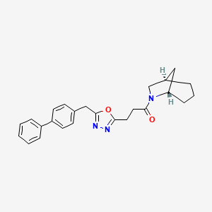 molecular formula C25H27N3O2 B5104297 (1R*,5S*)-6-{3-[5-(4-biphenylylmethyl)-1,3,4-oxadiazol-2-yl]propanoyl}-6-azabicyclo[3.2.1]octane 