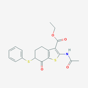 B510433 Ethyl 2-(acetylamino)-7-oxo-6-(phenylsulfanyl)-4,5,6,7-tetrahydro-1-benzothiophene-3-carboxylate CAS No. 128811-97-2