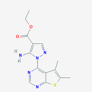 molecular formula C14H15N5O2S B510442 ethyl 5-amino-1-(5,6-dimethylthieno[2,3-d]pyrimidin-4-yl)-1H-pyrazole-4-carboxylate CAS No. 368860-76-8