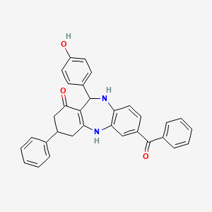 molecular formula C32H26N2O3 B5104435 7-benzoyl-11-(4-hydroxyphenyl)-3-phenyl-2,3,4,5,10,11-hexahydro-1H-dibenzo[b,e][1,4]diazepin-1-one 