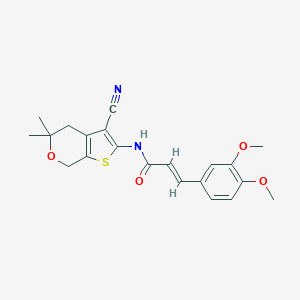 molecular formula C21H22N2O4S B510483 N-(3-cyano-5,5-dimethyl-4,7-dihydro-5H-thieno[2,3-c]pyran-2-yl)-3-(3,4-dimethoxyphenyl)acrylamide CAS No. 371200-99-6