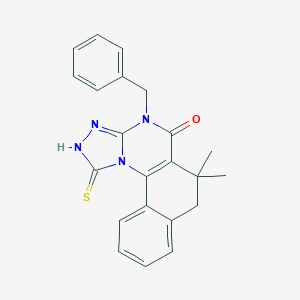 molecular formula C22H20N4OS B510509 4-benzyl-6,6-dimethyl-1-sulfanyl-6,7-dihydrobenzo[h][1,2,4]triazolo[4,3-a]quinazolin-5(4H)-one CAS No. 586985-11-7