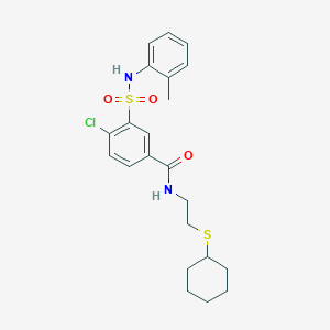 molecular formula C22H27ClN2O3S2 B5105166 4-chloro-N-[2-(cyclohexylthio)ethyl]-3-{[(2-methylphenyl)amino]sulfonyl}benzamide 