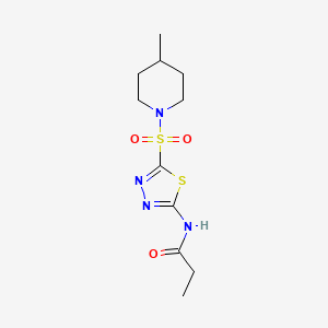 molecular formula C11H18N4O3S2 B5105346 N-{5-[(4-methyl-1-piperidinyl)sulfonyl]-1,3,4-thiadiazol-2-yl}propanamide 