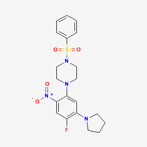molecular formula C20H23FN4O4S B5105698 1-[4-fluoro-2-nitro-5-(1-pyrrolidinyl)phenyl]-4-(phenylsulfonyl)piperazine 
