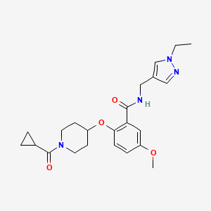 molecular formula C23H30N4O4 B5105889 2-{[1-(cyclopropylcarbonyl)-4-piperidinyl]oxy}-N-[(1-ethyl-1H-pyrazol-4-yl)methyl]-5-methoxybenzamide 