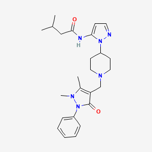 molecular formula C25H34N6O2 B5106108 N-(1-{1-[(1,5-dimethyl-3-oxo-2-phenyl-2,3-dihydro-1H-pyrazol-4-yl)methyl]-4-piperidinyl}-1H-pyrazol-5-yl)-3-methylbutanamide 