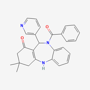 molecular formula C27H25N3O2 B5106875 10-benzoyl-3,3-dimethyl-11-(3-pyridinyl)-2,3,4,5,10,11-hexahydro-1H-dibenzo[b,e][1,4]diazepin-1-one 