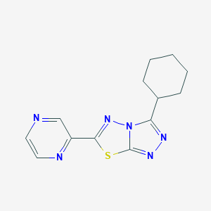 molecular formula C13H14N6S B510692 3-Cyclohexyl-6-(2-pyrazinyl)[1,2,4]triazolo[3,4-b][1,3,4]thiadiazole CAS No. 936082-98-3