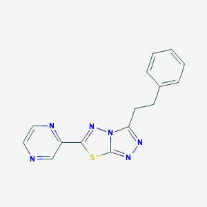 molecular formula C15H12N6S B510733 3-(2-Phenylethyl)-6-(2-pyrazinyl)[1,2,4]triazolo[3,4-b][1,3,4]thiadiazole CAS No. 929840-38-0