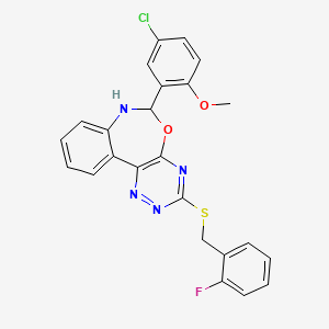 molecular formula C24H18ClFN4O2S B5107568 6-(5-chloro-2-methoxyphenyl)-3-[(2-fluorobenzyl)thio]-6,7-dihydro[1,2,4]triazino[5,6-d][3,1]benzoxazepine 