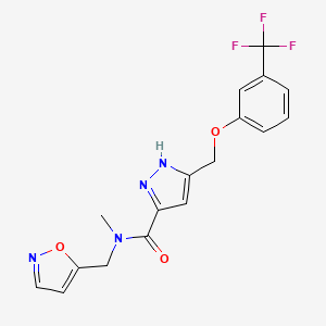 molecular formula C17H15F3N4O3 B5107721 N-(5-isoxazolylmethyl)-N-methyl-5-{[3-(trifluoromethyl)phenoxy]methyl}-1H-pyrazole-3-carboxamide 