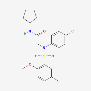 molecular formula C21H25ClN2O4S B5107751 N~2~-(4-chlorophenyl)-N~1~-cyclopentyl-N~2~-[(2-methoxy-5-methylphenyl)sulfonyl]glycinamide 