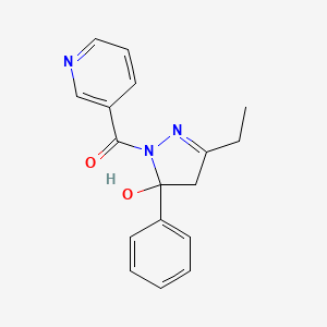 molecular formula C17H17N3O2 B5107772 3-ethyl-5-phenyl-1-(3-pyridinylcarbonyl)-4,5-dihydro-1H-pyrazol-5-ol 