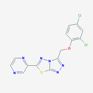 molecular formula C14H8Cl2N6OS B510793 2,4-Dichlorophenyl [6-(2-pyrazinyl)[1,2,4]triazolo[3,4-b][1,3,4]thiadiazol-3-yl]methyl ether CAS No. 929969-39-1