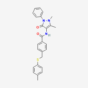 molecular formula C26H25N3O2S B5108087 N-(1,5-dimethyl-3-oxo-2-phenyl-2,3-dihydro-1H-pyrazol-4-yl)-4-{[(4-methylphenyl)thio]methyl}benzamide 