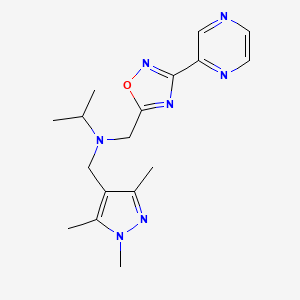 molecular formula C17H23N7O B5108253 N-{[3-(2-pyrazinyl)-1,2,4-oxadiazol-5-yl]methyl}-N-[(1,3,5-trimethyl-1H-pyrazol-4-yl)methyl]-2-propanamine 
