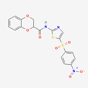 molecular formula C18H13N3O7S2 B5108295 N-{5-[(4-nitrophenyl)sulfonyl]-1,3-thiazol-2-yl}-2,3-dihydro-1,4-benzodioxine-2-carboxamide 