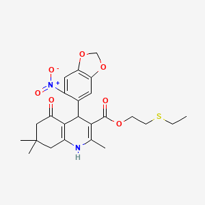 molecular formula C24H28N2O7S B5108372 2-(ethylthio)ethyl 2,7,7-trimethyl-4-(6-nitro-1,3-benzodioxol-5-yl)-5-oxo-1,4,5,6,7,8-hexahydro-3-quinolinecarboxylate 