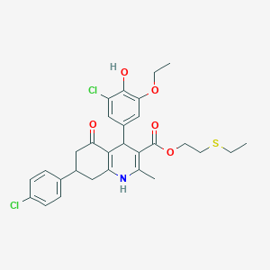 molecular formula C29H31Cl2NO5S B5108908 2-(ethylthio)ethyl 4-(3-chloro-5-ethoxy-4-hydroxyphenyl)-7-(4-chlorophenyl)-2-methyl-5-oxo-1,4,5,6,7,8-hexahydro-3-quinolinecarboxylate 