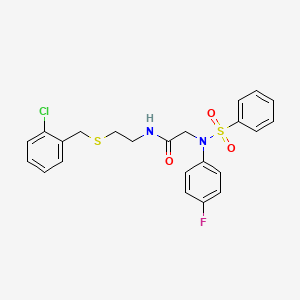 molecular formula C23H22ClFN2O3S2 B5108918 N~1~-{2-[(2-chlorobenzyl)thio]ethyl}-N~2~-(4-fluorophenyl)-N~2~-(phenylsulfonyl)glycinamide 