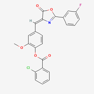 molecular formula C24H15ClFNO5 B5109050 4-{[2-(3-fluorophenyl)-5-oxo-1,3-oxazol-4(5H)-ylidene]methyl}-2-methoxyphenyl 2-chlorobenzoate 