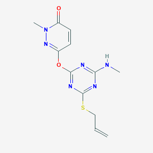 molecular formula C12H14N6O2S B5109603 6-{[4-(allylthio)-6-(methylamino)-1,3,5-triazin-2-yl]oxy}-2-methyl-3(2H)-pyridazinone 