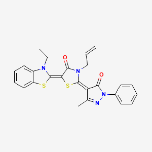 molecular formula C25H22N4O2S2 B5109615 3-allyl-5-(3-ethyl-1,3-benzothiazol-2(3H)-ylidene)-2-(3-methyl-5-oxo-1-phenyl-1,5-dihydro-4H-pyrazol-4-ylidene)-1,3-thiazolidin-4-one 
