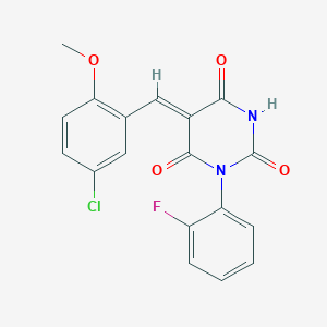 molecular formula C18H12ClFN2O4 B5109778 5-(5-chloro-2-methoxybenzylidene)-1-(2-fluorophenyl)-2,4,6(1H,3H,5H)-pyrimidinetrione 