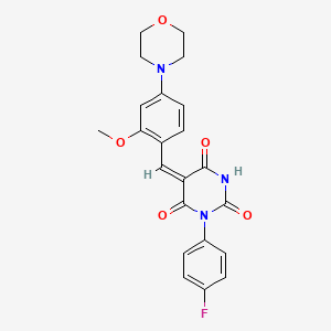 molecular formula C22H20FN3O5 B5109812 1-(4-fluorophenyl)-5-[2-methoxy-4-(4-morpholinyl)benzylidene]-2,4,6(1H,3H,5H)-pyrimidinetrione 
