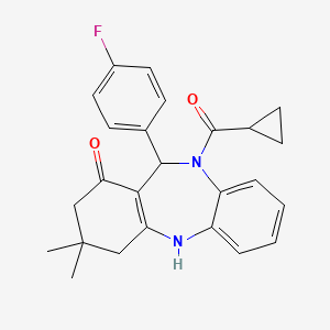 molecular formula C25H25FN2O2 B5109904 10-(cyclopropylcarbonyl)-11-(4-fluorophenyl)-3,3-dimethyl-2,3,4,5,10,11-hexahydro-1H-dibenzo[b,e][1,4]diazepin-1-one 