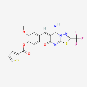 4-{[5-imino-7-oxo-2-(trifluoromethyl)-5H-[1,3,4]thiadiazolo[3,2-a]pyrimidin-6(7H)-ylidene]methyl}-2-methoxyphenyl 2-thiophenecarboxylate