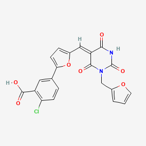 molecular formula C21H13ClN2O7 B5110093 2-chloro-5-(5-{[1-(2-furylmethyl)-2,4,6-trioxotetrahydro-5(2H)-pyrimidinylidene]methyl}-2-furyl)benzoic acid 