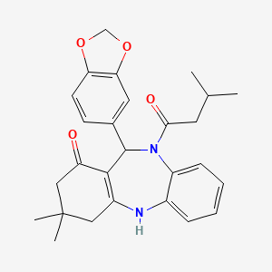 molecular formula C27H30N2O4 B5110251 11-(1,3-benzodioxol-5-yl)-3,3-dimethyl-10-(3-methylbutanoyl)-2,3,4,5,10,11-hexahydro-1H-dibenzo[b,e][1,4]diazepin-1-one 