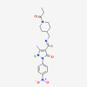 molecular formula C20H25N5O4 B5110329 5-methyl-2-(4-nitrophenyl)-4-({[(1-propionyl-4-piperidinyl)methyl]amino}methylene)-2,4-dihydro-3H-pyrazol-3-one 