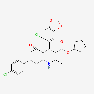 molecular formula C29H27Cl2NO5 B5110430 cyclopentyl 4-(6-chloro-1,3-benzodioxol-5-yl)-7-(4-chlorophenyl)-2-methyl-5-oxo-1,4,5,6,7,8-hexahydro-3-quinolinecarboxylate 