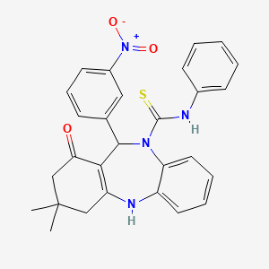 molecular formula C28H26N4O3S B5110479 3,3-dimethyl-11-(3-nitrophenyl)-1-oxo-N-phenyl-1,2,3,4,5,11-hexahydro-10H-dibenzo[b,e][1,4]diazepine-10-carbothioamide 