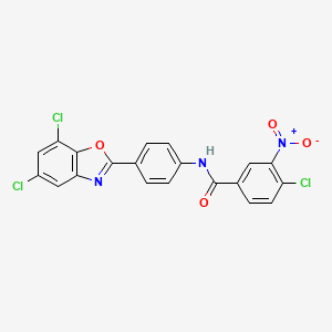 molecular formula C20H10Cl3N3O4 B5110586 4-chloro-N-[4-(5,7-dichloro-1,3-benzoxazol-2-yl)phenyl]-3-nitrobenzamide 