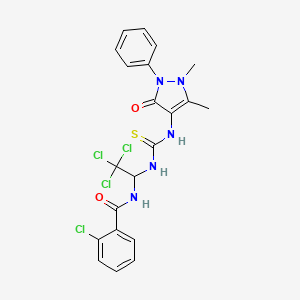 molecular formula C21H19Cl4N5O2S B5110690 2-chloro-N-[2,2,2-trichloro-1-({[(1,5-dimethyl-3-oxo-2-phenyl-2,3-dihydro-1H-pyrazol-4-yl)amino]carbonothioyl}amino)ethyl]benzamide 