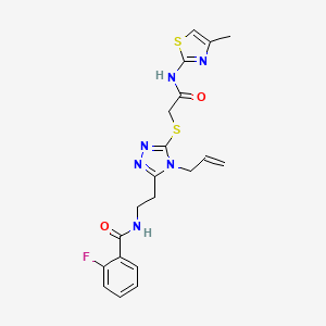 molecular formula C20H21FN6O2S2 B5110914 N-{2-[4-allyl-5-({2-[(4-methyl-1,3-thiazol-2-yl)amino]-2-oxoethyl}thio)-4H-1,2,4-triazol-3-yl]ethyl}-2-fluorobenzamide 