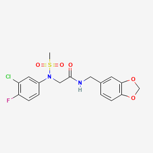 molecular formula C17H16ClFN2O5S B5111016 N~1~-(1,3-benzodioxol-5-ylmethyl)-N~2~-(3-chloro-4-fluorophenyl)-N~2~-(methylsulfonyl)glycinamide 