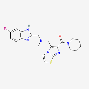 molecular formula C21H23FN6OS B5111114 1-(6-fluoro-1H-benzimidazol-2-yl)-N-methyl-N-{[6-(1-piperidinylcarbonyl)imidazo[2,1-b][1,3]thiazol-5-yl]methyl}methanamine 