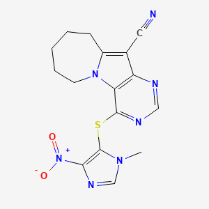 molecular formula C16H15N7O2S B5111214 4-[(1-methyl-4-nitro-1H-imidazol-5-yl)thio]-7,8,9,10-tetrahydro-6H-pyrimido[4',5':4,5]pyrrolo[1,2-a]azepine-11-carbonitrile 