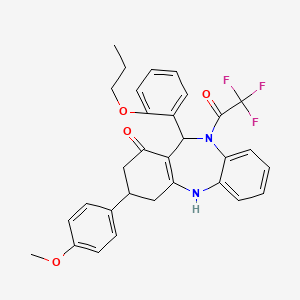 molecular formula C31H29F3N2O4 B5111279 3-(4-methoxyphenyl)-11-(2-propoxyphenyl)-10-(trifluoroacetyl)-2,3,4,5,10,11-hexahydro-1H-dibenzo[b,e][1,4]diazepin-1-one CAS No. 6046-31-7