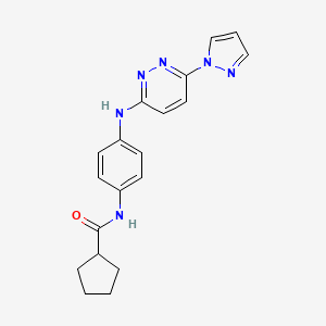 molecular formula C19H20N6O B5111454 N-(4-{[6-(1H-pyrazol-1-yl)-3-pyridazinyl]amino}phenyl)cyclopentanecarboxamide 
