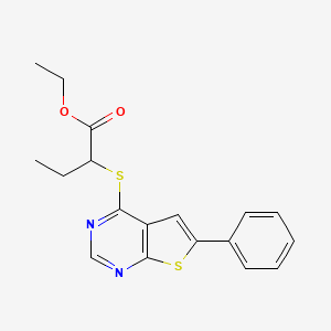 molecular formula C18H18N2O2S2 B5111732 ethyl 2-[(6-phenylthieno[2,3-d]pyrimidin-4-yl)thio]butanoate 