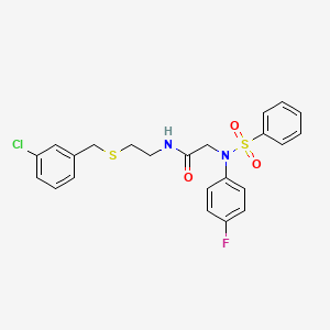 molecular formula C23H22ClFN2O3S2 B5111744 N~1~-{2-[(3-chlorobenzyl)thio]ethyl}-N~2~-(4-fluorophenyl)-N~2~-(phenylsulfonyl)glycinamide 