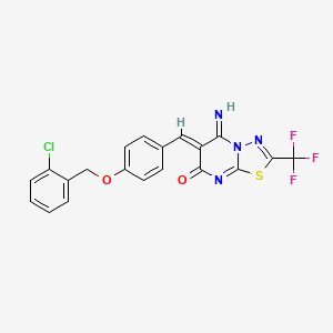 molecular formula C20H12ClF3N4O2S B5112104 6-{4-[(2-chlorobenzyl)oxy]benzylidene}-5-imino-2-(trifluoromethyl)-5,6-dihydro-7H-[1,3,4]thiadiazolo[3,2-a]pyrimidin-7-one 